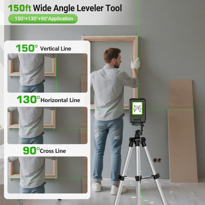 Huepar Laser Level with 40in Tripod, Huepar 150Â°/150Ft Self Leveling Lazer Leveler Tool with Pulse Mode (197Ft), Switchable Green Cross Line for Picture Hanging, Tile, DIY/Construction Project - Image 3