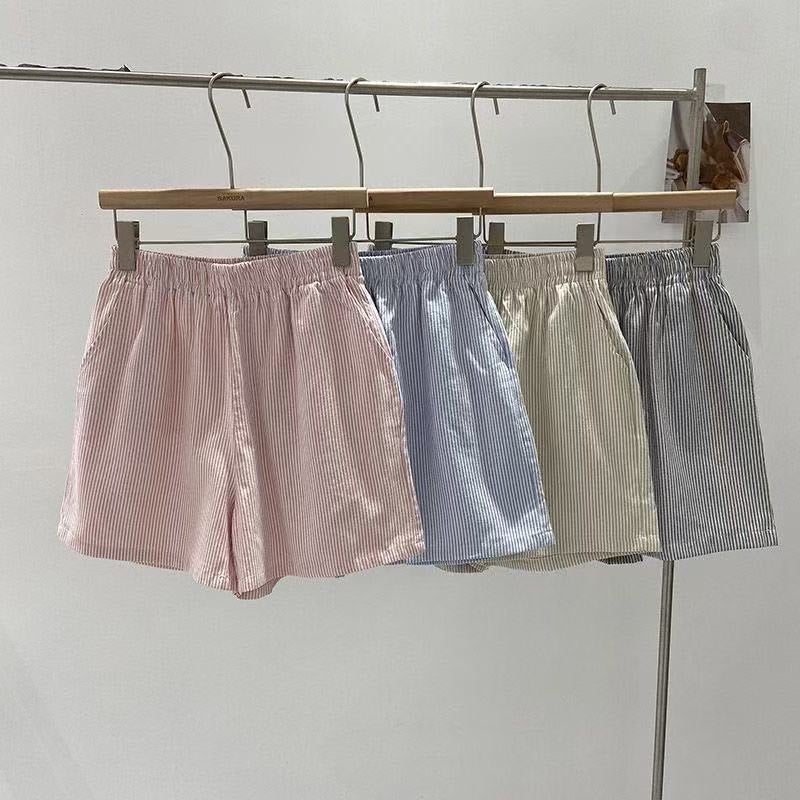 Striped Drawstring Wide-Leg Casual Shorts - Image 1