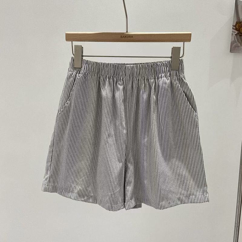 Striped Drawstring Wide-Leg Casual Shorts - Image 4