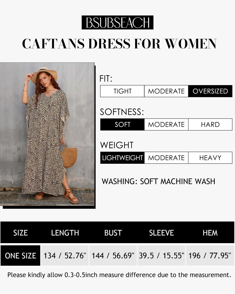 Bsubseach Beach Kaftan Dresses Cheetah Long Rayon Caftan Swim Cover Up Muumuu Animal Dress Oversized Coverups Swimwear Yellow Grey Leopard - Image 2