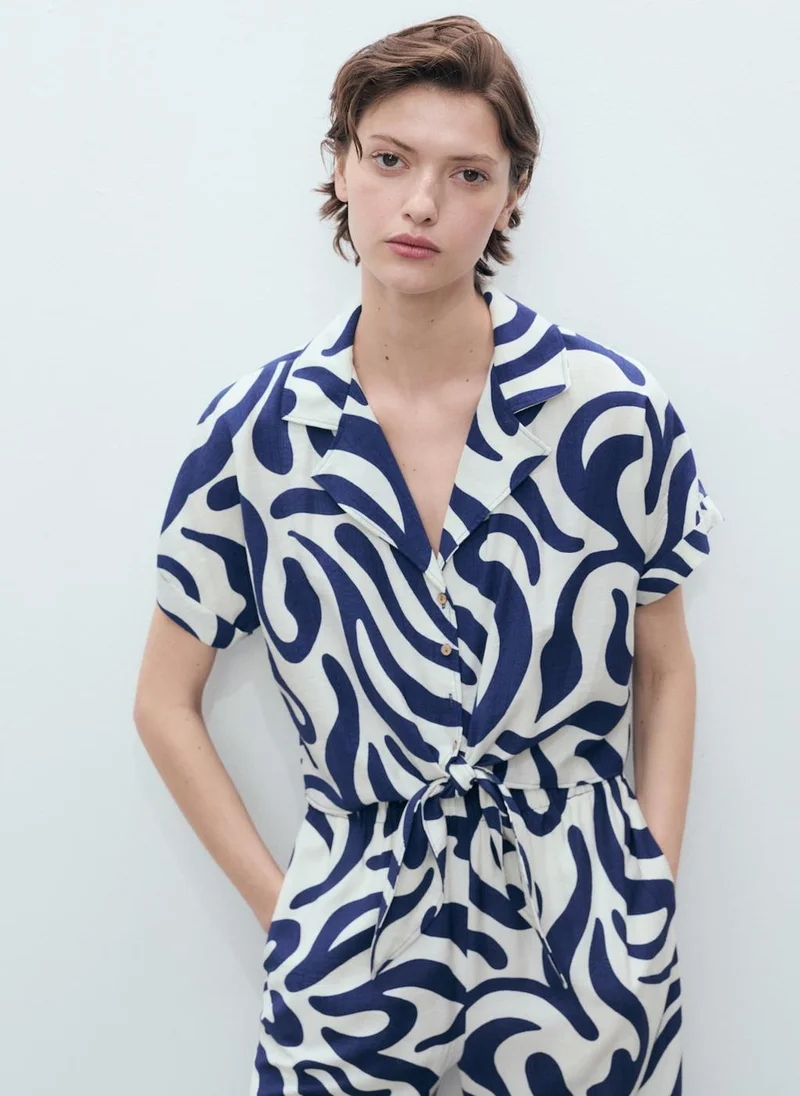 مانجو Printed Crop Shirt With Knot Detail