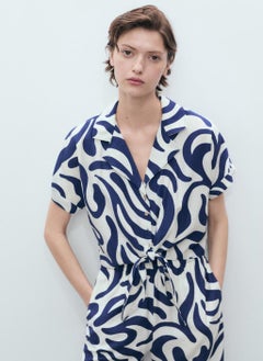 MANGO Printed Crop Shirt With Knot Detail  - Image 1