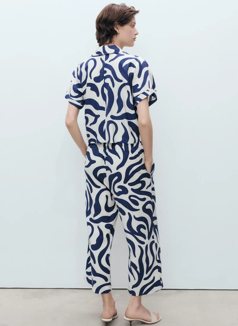 مانجو Printed Crop Shirt With Knot Detail