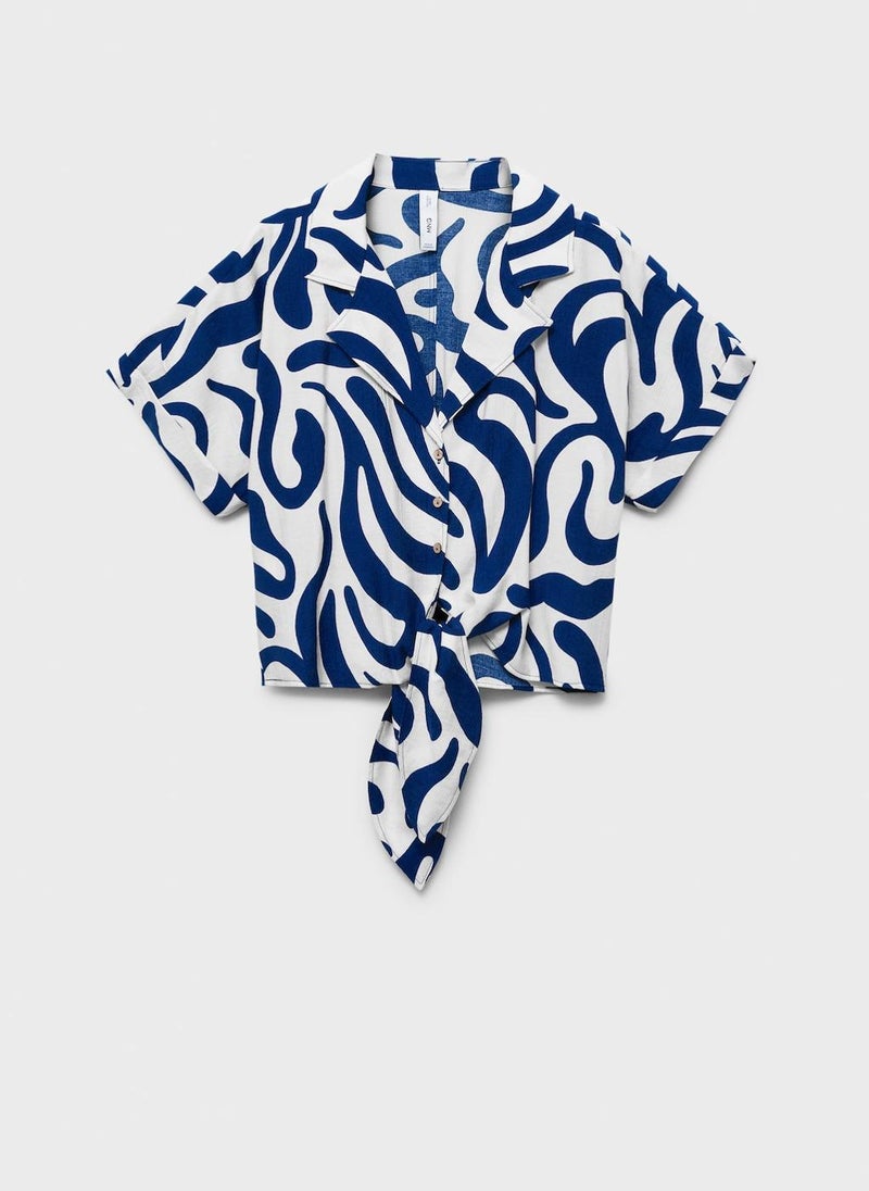 MANGO Printed Crop Shirt With Knot Detail  - Image 5