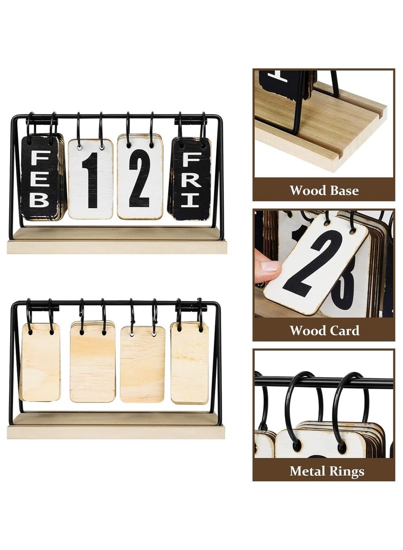 NANAO تقويم مكتبي خشبي، تقويم مكتبي معدني قائم، تقويم دائري قابل للتقليب مع عرض كبير، تقويم يومي مكتبي ملحقات مكتبية ريفية لمنزل مكتب الديكور - Image 4