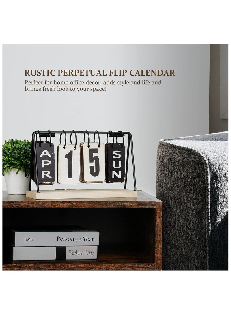 NANAO تقويم مكتبي خشبي، تقويم مكتبي معدني قائم، تقويم دائري قابل للتقليب مع عرض كبير، تقويم يومي مكتبي ملحقات مكتبية ريفية لمنزل مكتب الديكور - Image 2