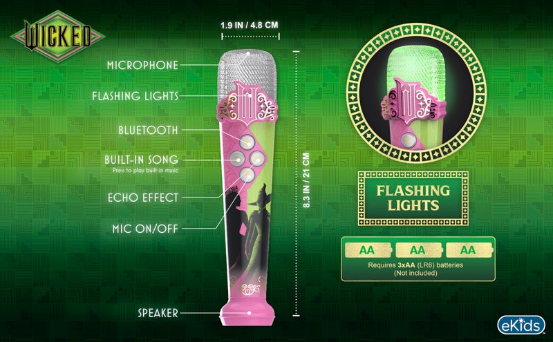 eKids Wicked Karaoke Microphone for Kids, Bluetooth Microphone Includes Built-in Music and Light Show, Designed for Fans of Wicked Toys - Image 4