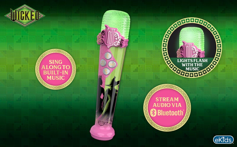 eKids Wicked Karaoke Microphone for Kids, Bluetooth Microphone Includes Built-in Music and Light Show, Designed for Fans of Wicked Toys - Image 2
