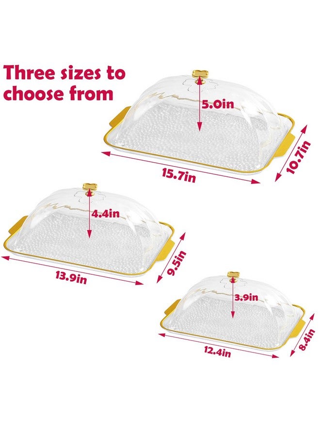 HomDSim Cake Plate With Dome, Cake Stand With Cover,Plastic Serving Platter Tray With Lid, Shatter-Proof, Perfect For Display, Party, Entertaining (3Pack Rectang Tray Wih Lid) - Image 2