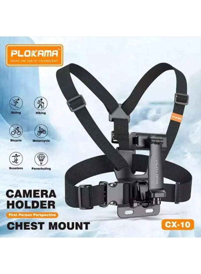 Plokama CX-10 Chest Mount Phone Holder Body Belt Adjustable Harness  for Smartphones & Action Cameras Hands-Free Sports Vlogging Adventure - Image 1