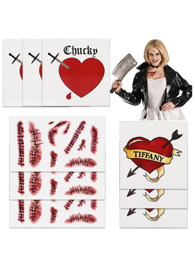 Pandecor Bride Heart Tiffany Heart Temporary Tattoos Stickers for Halloween Costume Cosplay (scars tattoos and heart tattoos) - Image 1