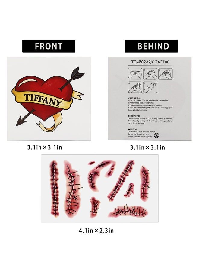 Pandecor Bride Heart Tiffany Heart Temporary Tattoos Stickers for Halloween Costume Cosplay (scars tattoos and heart tattoos) - Image 2