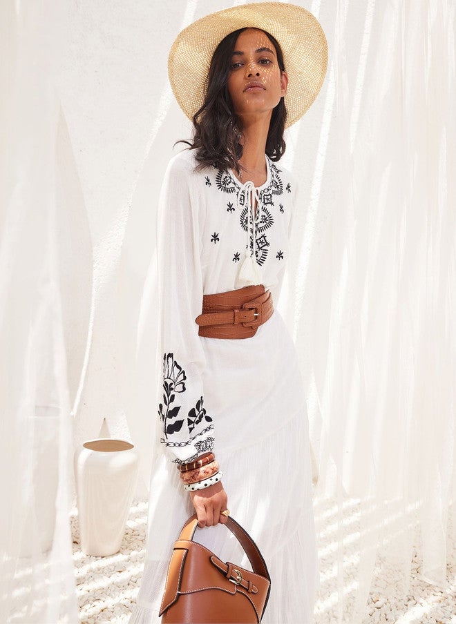 SALT ATTIRE Ethnic Motifs Embroidered Crepe A-Line Midi Dress - Image 4
