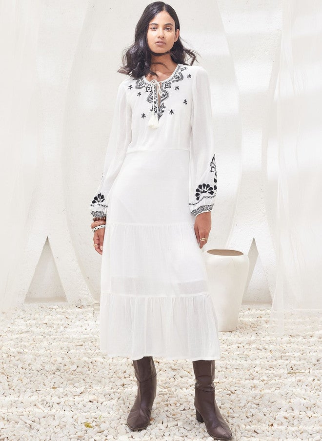 SALT ATTIRE Ethnic Motifs Embroidered Crepe A-Line Midi Dress - Image 2