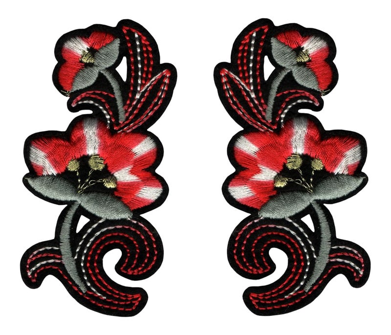 2 Pcs Flowers Applique Embroidered Sewon Patch Size Small 9cm x 47cm for Jackets Bags TShirts Jeans Pants Outdoor Clothing Imported from Malaysia 2 Pieces Code SBX343 - Image 1