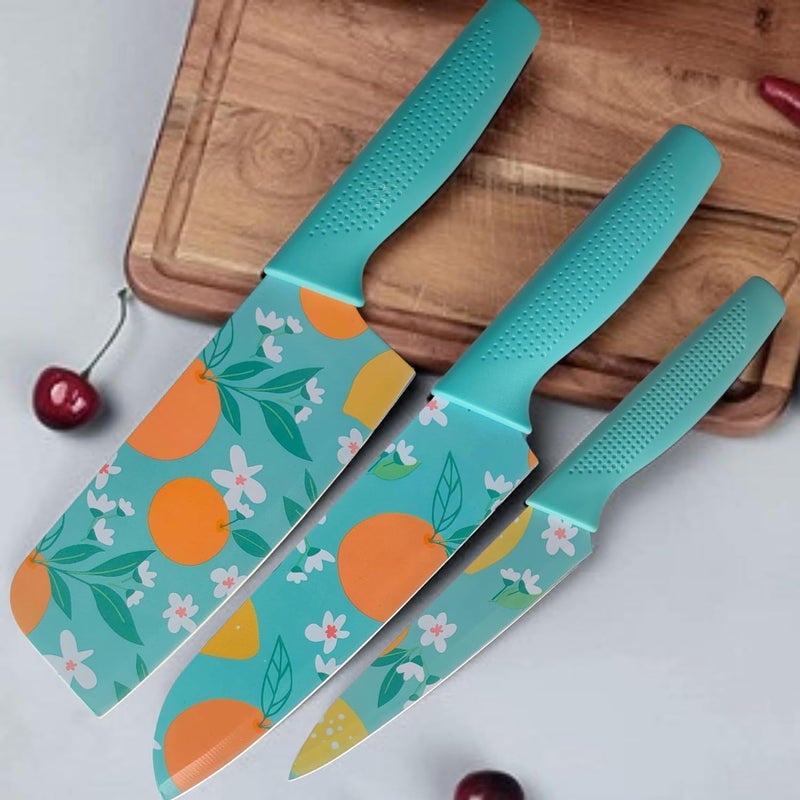 Set of 3 Blue Stainless Steel Kitchen Knife Set | High-Carbon Stainless Steel Kitchen Knife |Vegetable Knife| Chef Knife| Sharp Edge Cutting Chef Knifes for Chopping Vegetables, Fruits