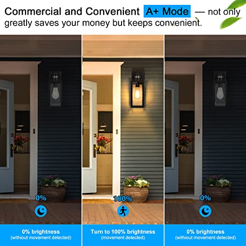 Lakumu 2-Pack Motion Sensor Outdoor Wall Lights, Upgraded Dusk to Dawn Exterior Wall Sconces Lanterns with Seeded Glass, Porch Light Fixtures Outside Lights for House Front Door Entryway Garage, Black - Image 3