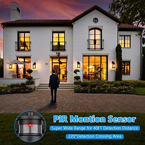 Lakumu 2-Pack Motion Sensor Outdoor Wall Lights, Upgraded Dusk to Dawn Exterior Wall Sconces Lanterns with Seeded Glass, Porch Light Fixtures Outside Lights for House Front Door Entryway Garage, Black - Image 5