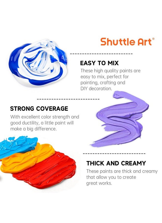Shuttle Art Shuttle Art Acrylic Paint, 42 Colors Acrylic Paint Set with 12 Brushes, 2oz/60ml Bottles, Rich Pigmented, Water Proof, Premium Paints for Artists, Beginners and Kids on Canvas Rocks Wood Ceramic  - Image 4