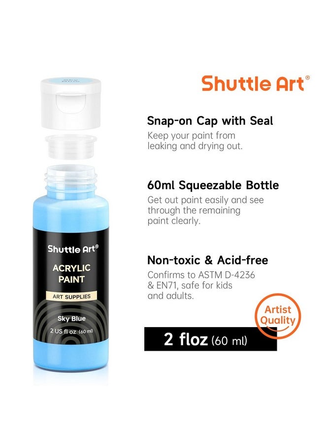 Shuttle Art Shuttle Art Acrylic Paint, 42 Colors Acrylic Paint Set with 12 Brushes, 2oz/60ml Bottles, Rich Pigmented, Water Proof, Premium Paints for Artists, Beginners and Kids on Canvas Rocks Wood Ceramic  - Image 3