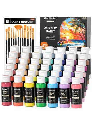 Shuttle Art Acrylic Paint, 42 Colors Acrylic Paint Set with 12 Brushes, 2oz/60ml Bottles, Rich Pigmented, Water Proof, Premium Paints for Artists, Beginners and Kids on Canvas Rocks Wood Ceramic - pzsku/Z263BEDCD5D1325C01574Z/45/1747378433/9bc31b71-e25a-418c-b18c-78d65f8f7776
