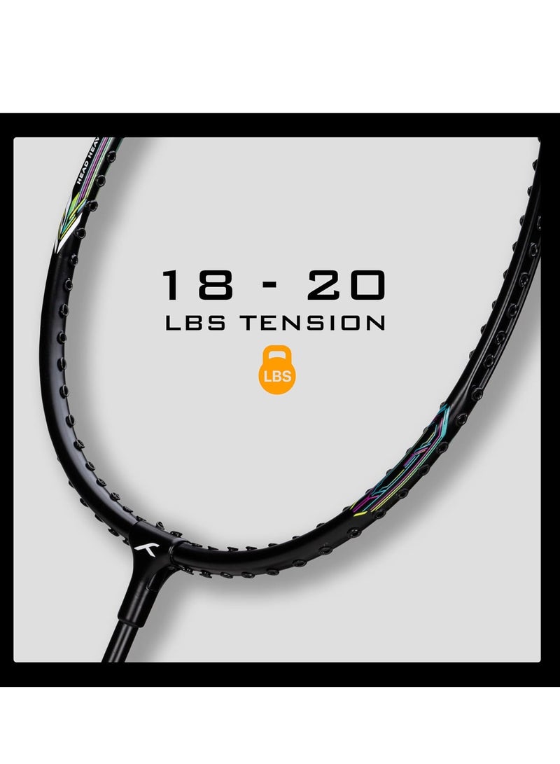 HUNDRED Powertek 200 PRO by HUNDRED Badminton Racquet with Head Cover | Aluminium Frame | Strung | 92g | Grip G5 | Max Tension 18–20 lbs - Image 3