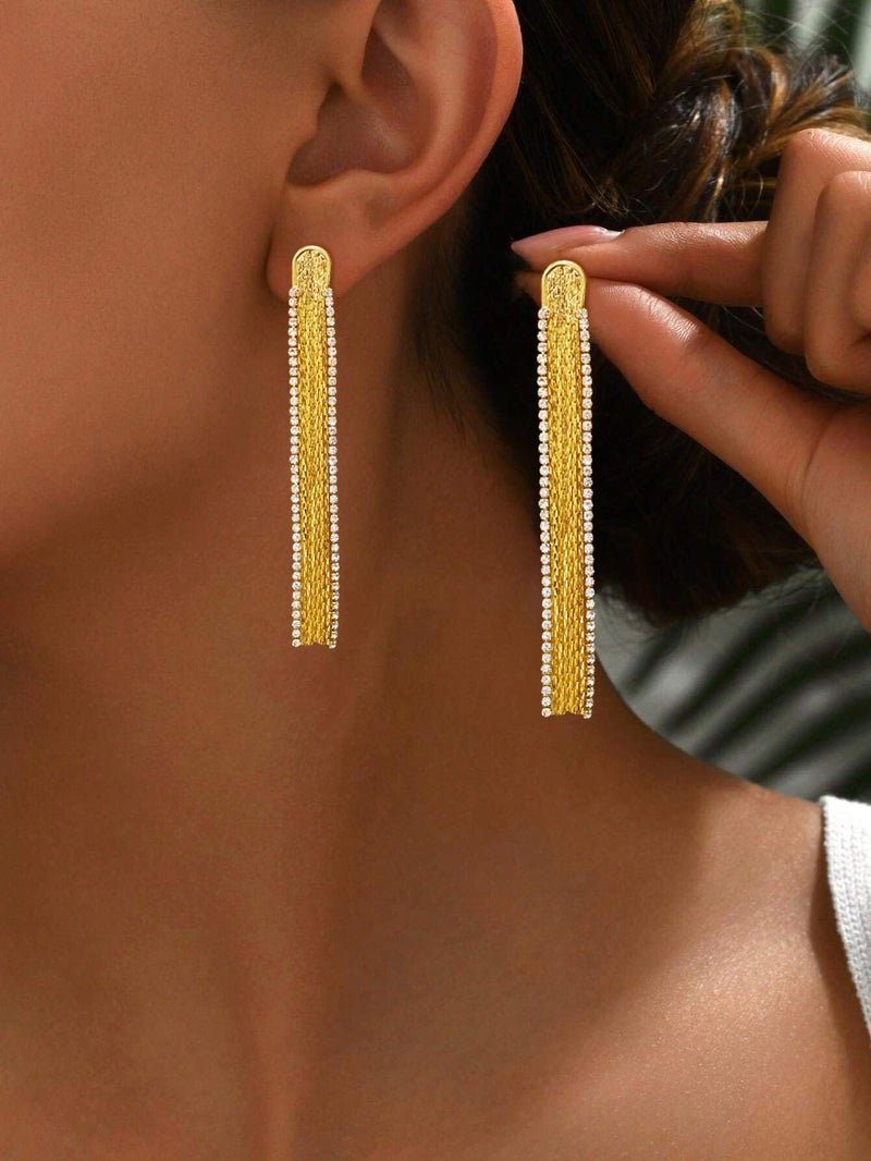 Tituthia Dangle for Women Trendy, 14K CZ Tassel Long Drop Earrings Fashion Gold Earrings for Women Hypoallergenic Gold Chain Earrings for Womens Prom Gold Jewelry Gift - Image 5