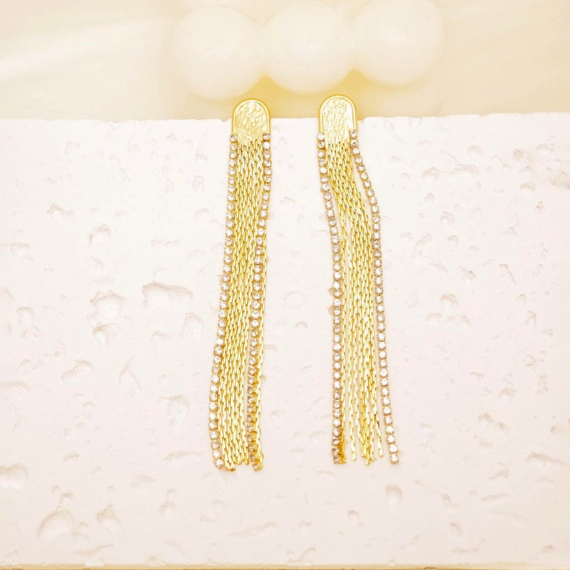 Tituthia Dangle for Women Trendy, 14K CZ Tassel Long Drop Earrings Fashion Gold Earrings for Women Hypoallergenic Gold Chain Earrings for Womens Prom Gold Jewelry Gift - Image 4