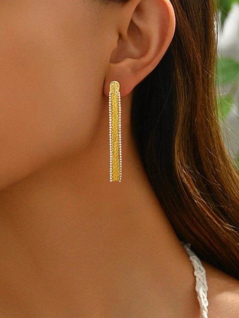 Tituthia Dangle for Women Trendy, 14K CZ Tassel Long Drop Earrings Fashion Gold Earrings for Women Hypoallergenic Gold Chain Earrings for Womens Prom Gold Jewelry Gift - Image 3