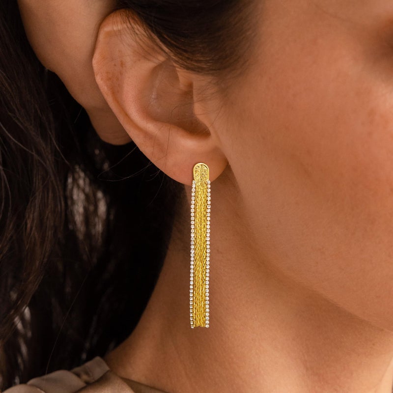 Tituthia Dangle for Women Trendy, 14K CZ Tassel Long Drop Earrings Fashion Gold Earrings for Women Hypoallergenic Gold Chain Earrings for Womens Prom Gold Jewelry Gift - Image 2