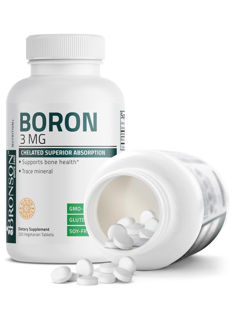 برونسون بورون 3 مجم مخلبي فائق الامتصاص يدعم صحة العظام، أثر معدني، غير معدل وراثيًا، 250 قرص نباتي - Image 2