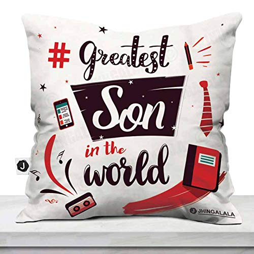 Jhingalala Jhingalala Gift for Son Greatest Son in The World Printed Cushion Cover with Filler Gift for Son Birthday Special - Image 1