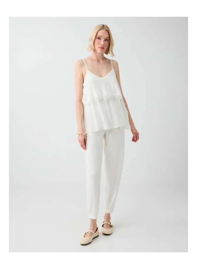 Jimmy Key White Strap Lace-Detail Knitted Blouse.