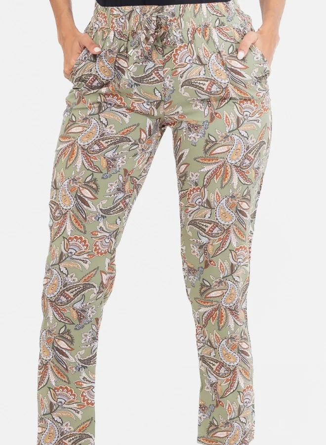 HaILYS Paisley Print Elastic Waist Ankle Pants - Olive Green