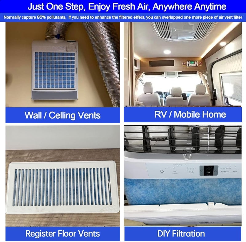 Demiwise 20''x90'' Air Vent Filters, High Air Flow Cut to Size(80+Filters) MERV 8 Electrostatic Floor Vent Filter for Floor Registers, RV, AC, Ceiling, Grilles and Wall HVAC Furnace Vents, 48PCs Adhesive Hook - Image 5