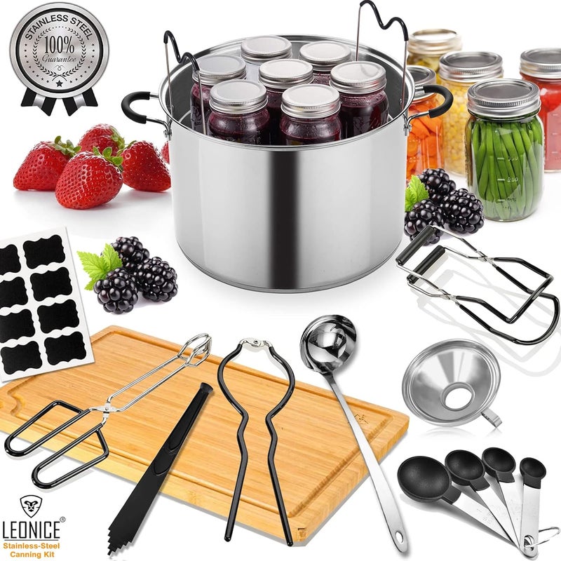 LEONICE Canning Supplies Starter Kit, Stainless Steel Canning Set Tools: Rack, Ladle, Measuring Spoons, Funnel, Tongs, Jar Lifter, Lid Lifter & Accessories for Canner/Pot, Beginner, Home Canning Kit - Black - Image 3