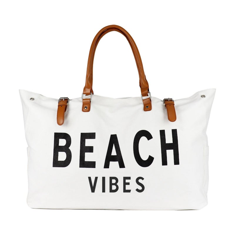 Lamyba Extra Large Beach Bag Tote, Waterproof & Sandproof, Packable Foldable Travel Totes for Summer Vacation, Beach Vibes - Image 1