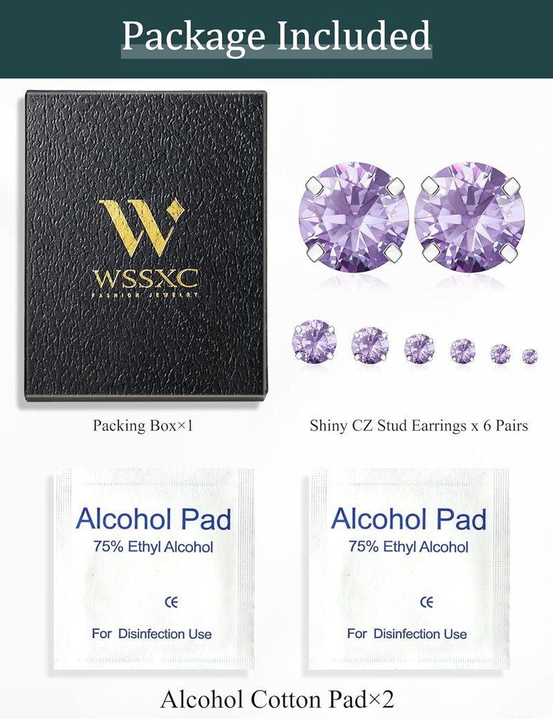 WSSXC 6 Pairs Hypoallergenic Cubic Zirconia Earrings Surgical Steel Flat Back Studs for Cartilage, Screw Back Fashion Jewelry - Image 5