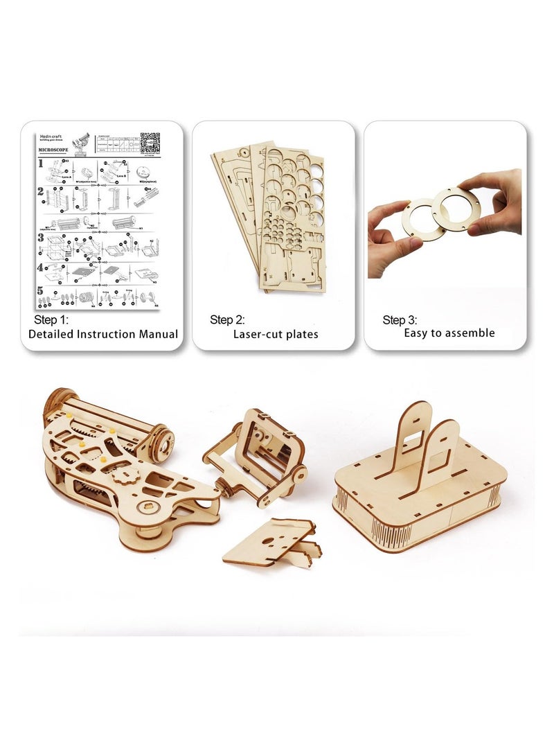 SYOSI 3D Wooden Puzzle Craft Kits, Educational Brain Teaser DIY Crafts Kits, Model Building Kits, Wooden Puzzle Science Gifts Christmas Birthday Gift for Adults Boys Girls (Microscope) - Image 3