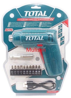 Total Tools Lithium Ion Cordless Screwdriver 4V With 10Pcs Bits Tsdli0402 