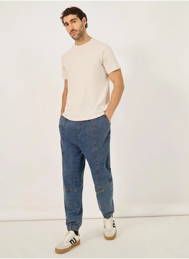 Styli Mid Rise Panelled Jogger Fit Jeans with Contrast Drawcord