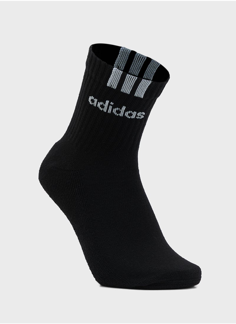 3 Pack 3 Stripe Linear Half-Crew Cushioned Socks