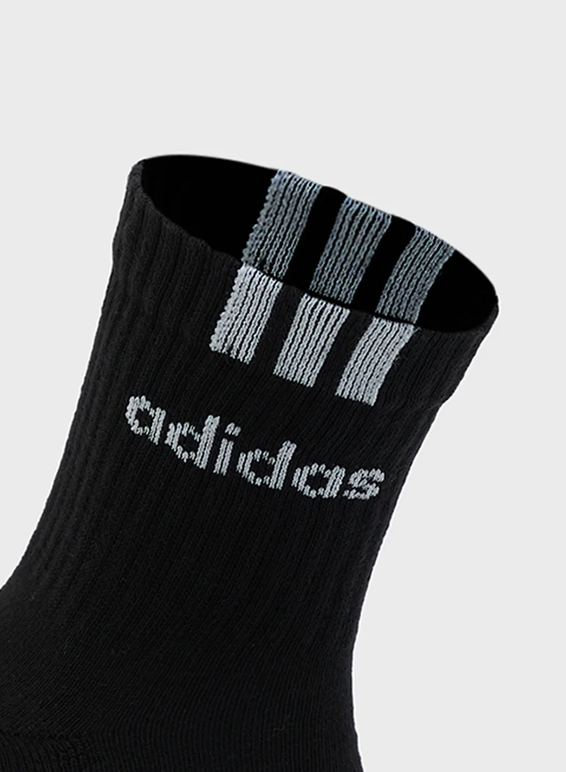 adidas 3 أزواج جوارب مبطنة بنصف ساق وخطوط خطية بثلاث خطوط