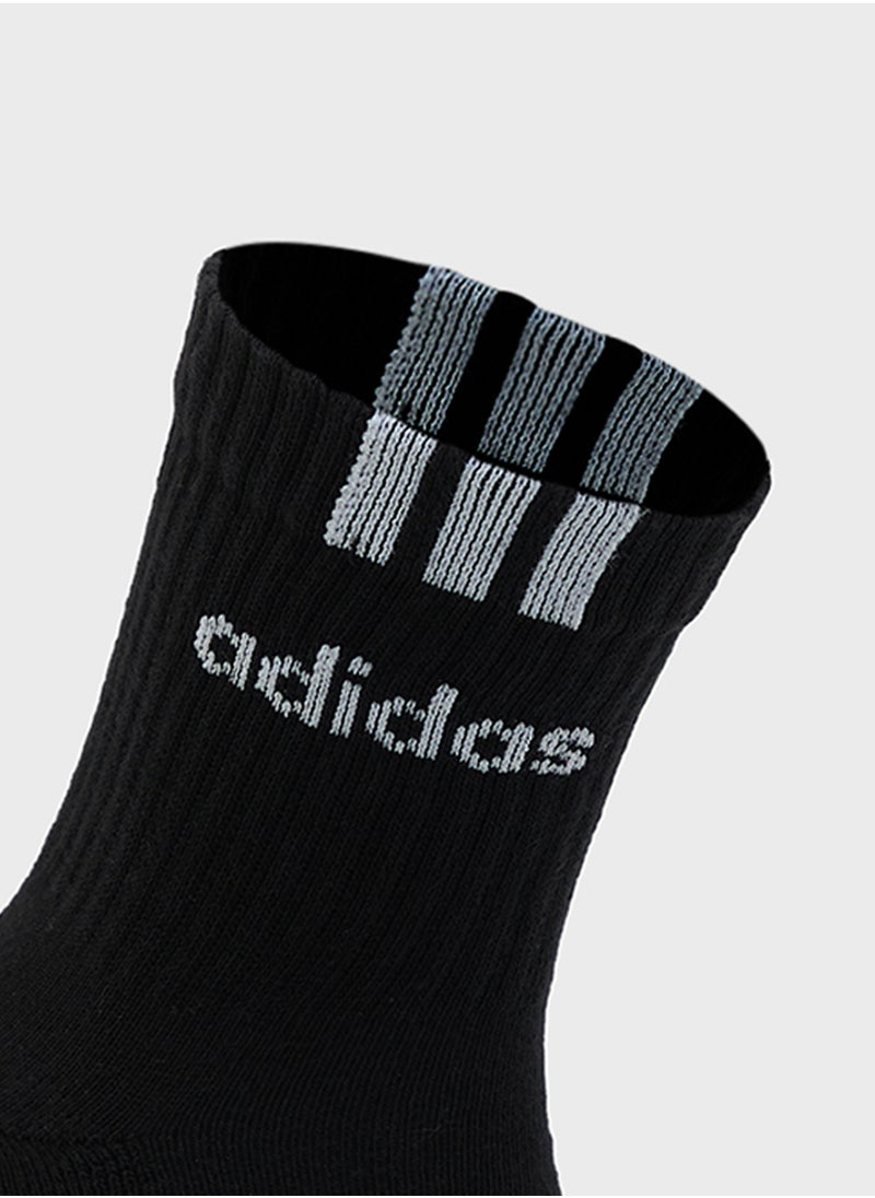3 Pack 3 Stripe Linear Half-Crew Cushioned Socks
