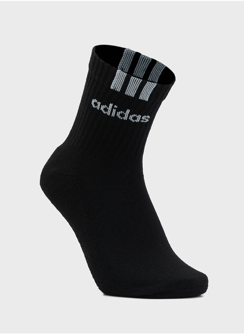 Adidas 3 Pack 3 Stripe Linear Half-Crew Cushioned Socks