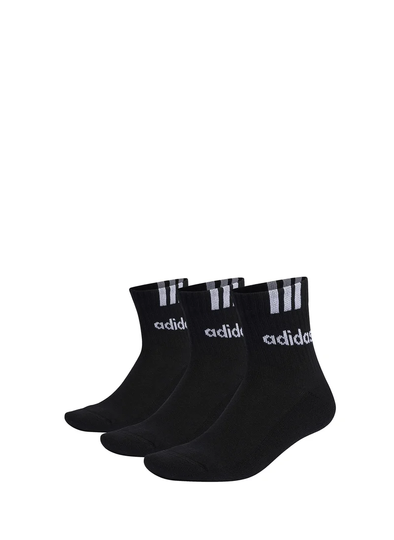 اديداس 3 Pack 3 Stripe Linear Half-Crew Cushioned Socks