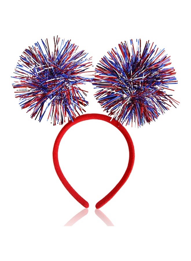 Doneace 4th of July Head Boppers Independence Day Headband Patriotic Themed Party Hair Hoop Sphere Tassels Headwear Hair Band Glitter Hair Decorations White Blue Red Hair Supplies Hair Accessories 1PCS - Image 1