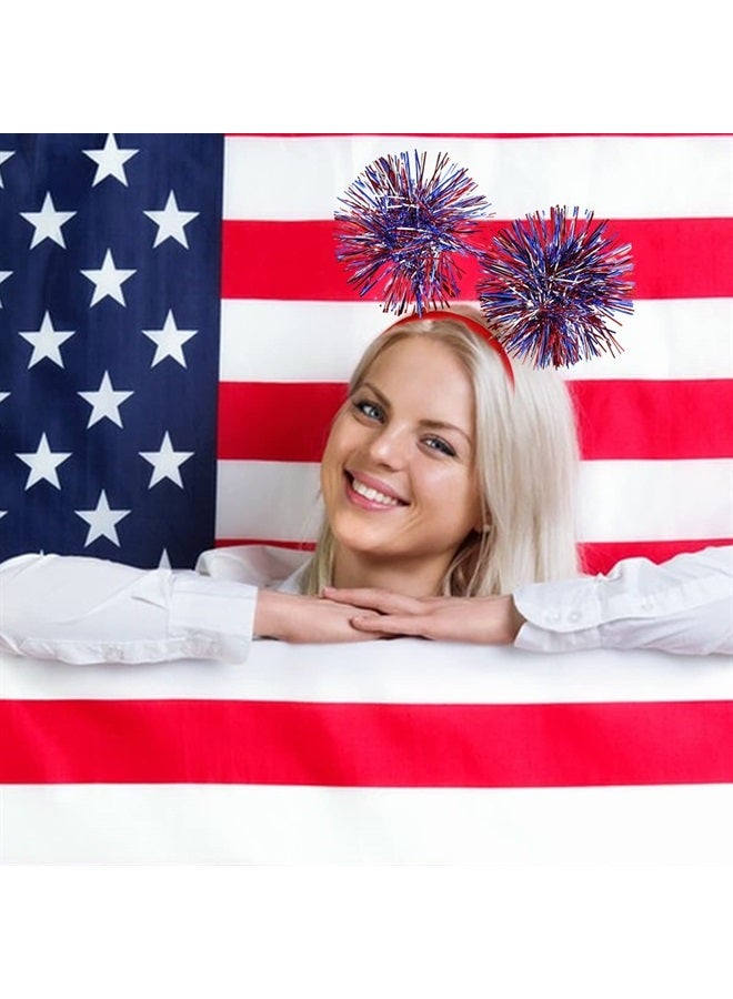 Doneace 4th of July Head Boppers Independence Day Headband Patriotic Themed Party Hair Hoop Sphere Tassels Headwear Hair Band Glitter Hair Decorations White Blue Red Hair Supplies Hair Accessories 1PCS - Image 2