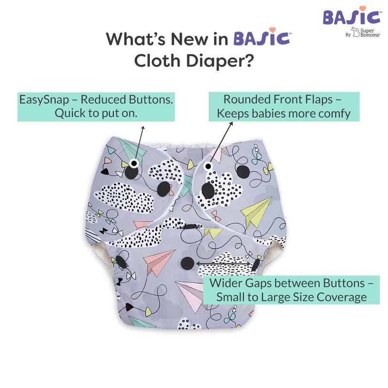 SuperBottoms Basic Airplane Print diaper with soaker | BASIC Bed Protecting Mat Breezy blue print Medium size - Bed & Floor Protector/Playmat, Super Light-Weight, 8.5X Absorbent - Image 3
