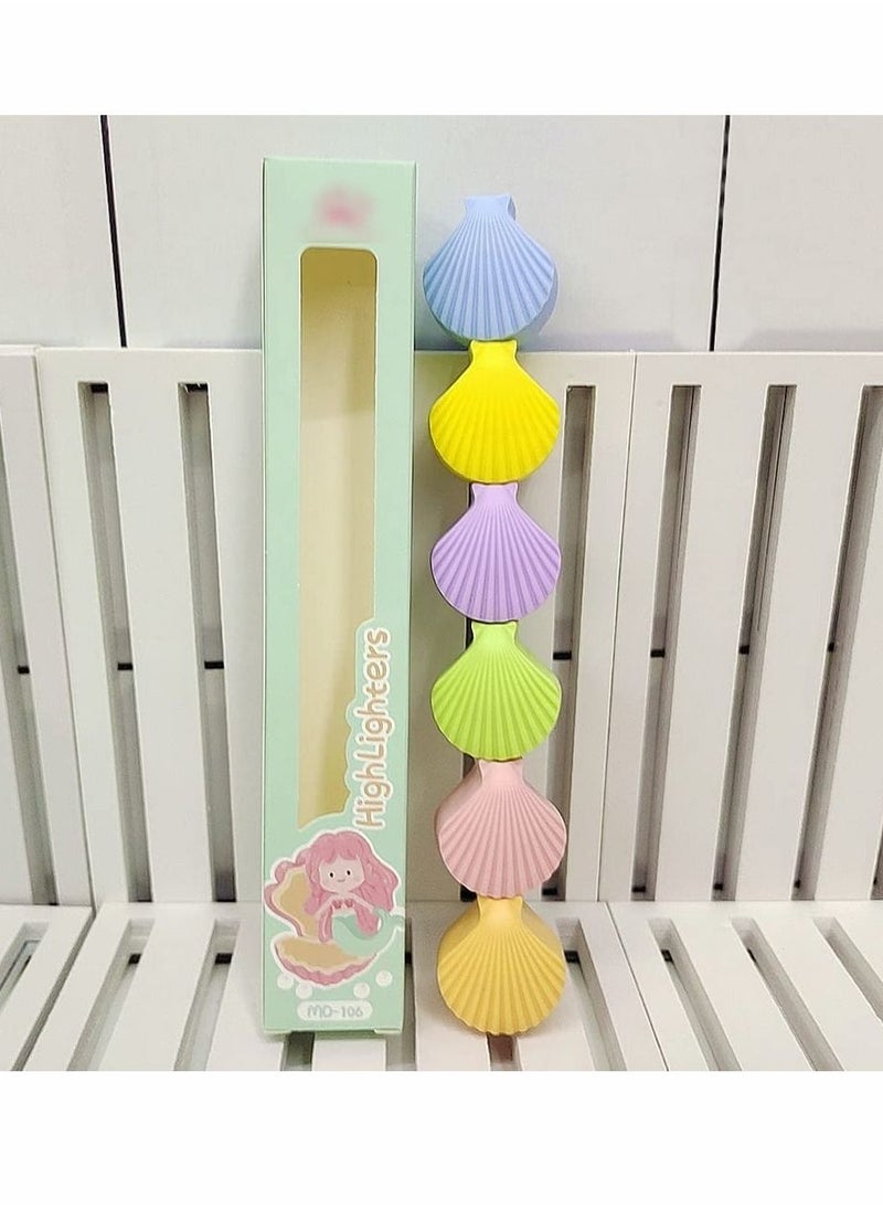 Y&D Funny Highlighter Colorful Shell 1 Box 6 Pcs 5 Colors Pastel Set Cute Silicone Pen for Adult Kid Student Writing Graffiti School Office Supplies  - Image 3